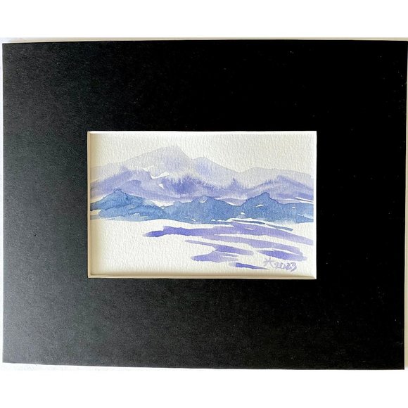 Blue Serenity - Original Wall Art Watercolor Painting Matted Frame Ready 8”x10” - Picture 2 of 7